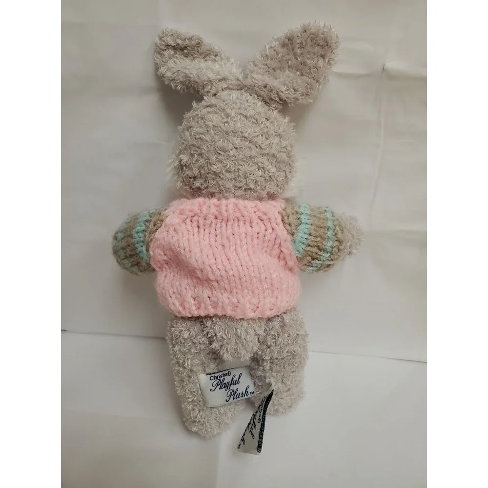 Chrisha‎ Playful Plush EASTER BUNNY RABBIT Gray w/Sweater Legs move VTG 1999